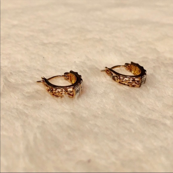 Gold Tone & Rhinestone Small Hoop Latch Back Earrings - Picture 6 of 9